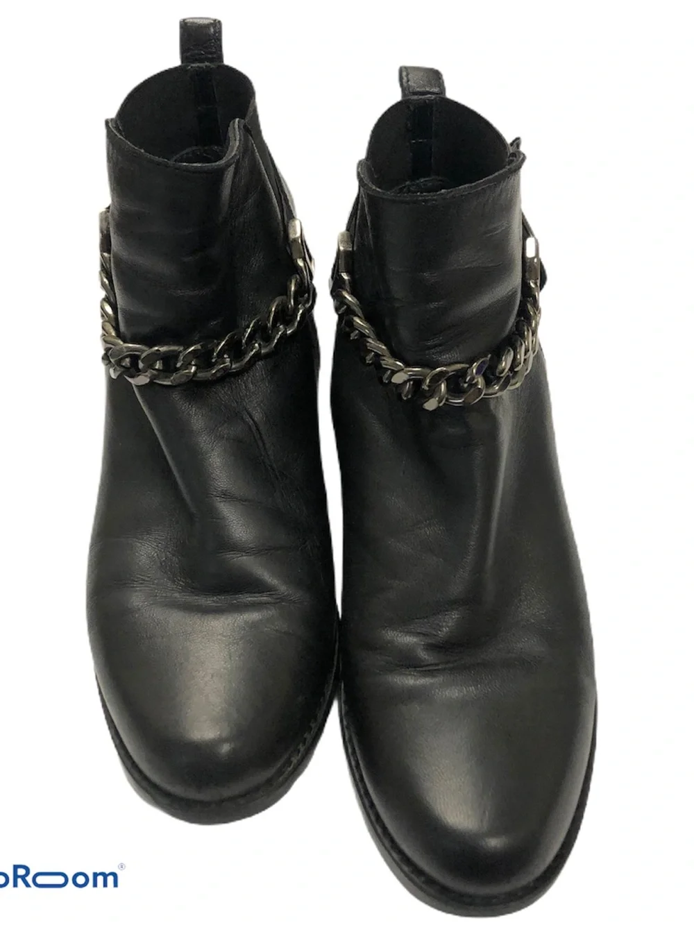 Stuart Weitzman Onthestreet Black Leather Chain Ankle Boots Booties Block Heel